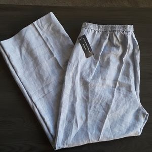 Dana Buchman Pale Blue 100% Linen Wide Leg Pants